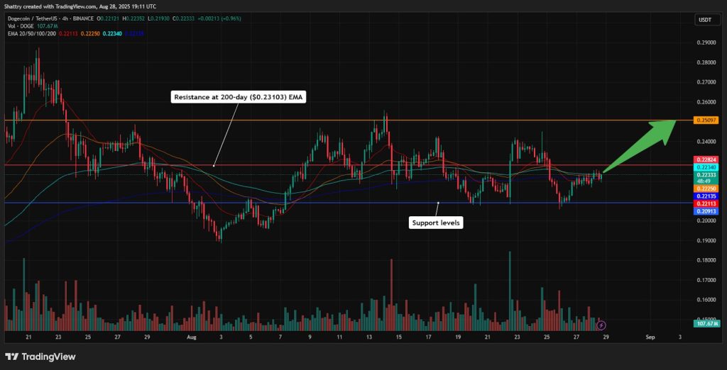 ChatGPT's DOGE Analysis Reveals EMA Resistance Test at $0.22 as Network Hashrate Hits All-Time High
