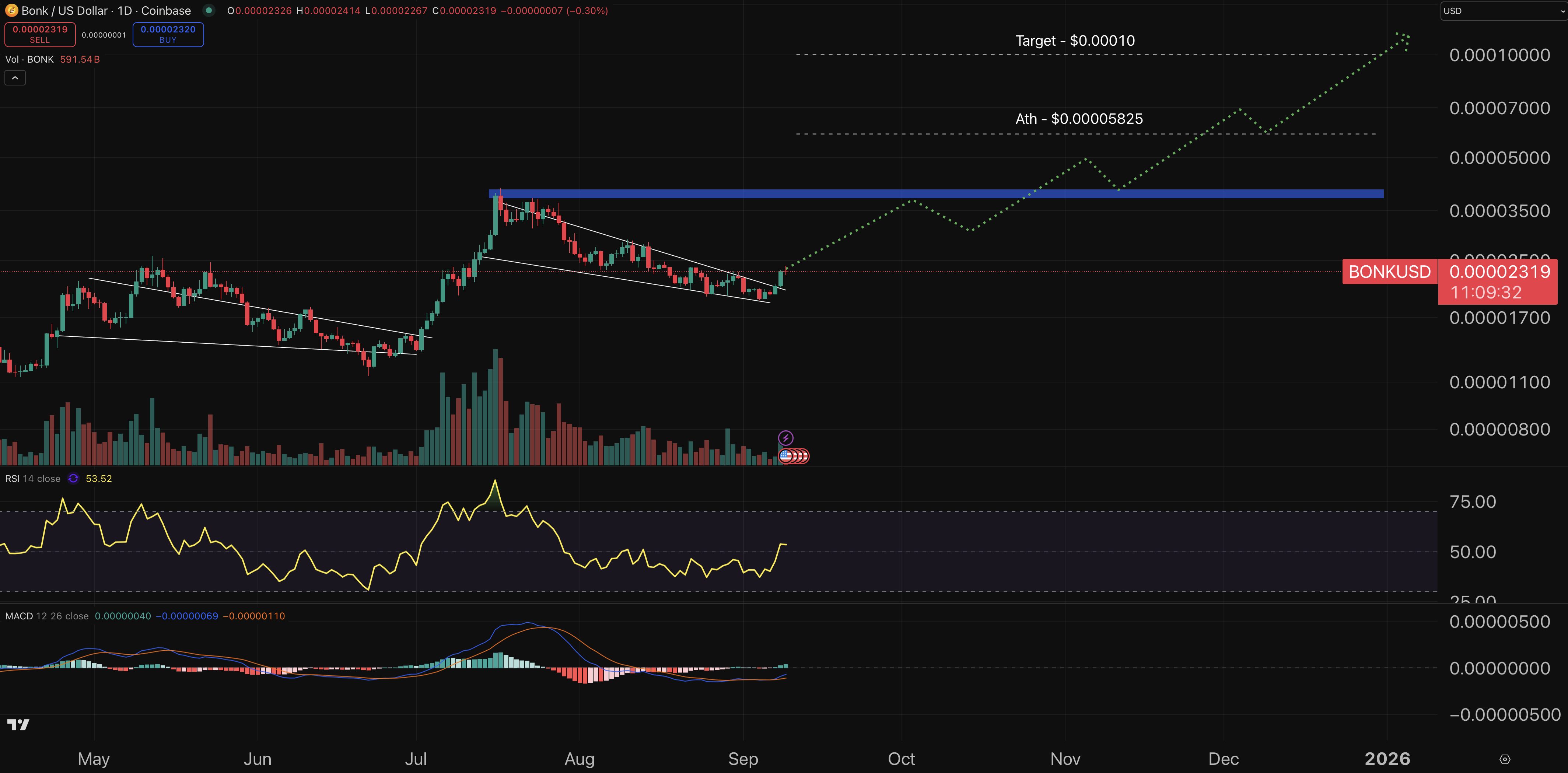 Bonk chart - crypto price prediction.