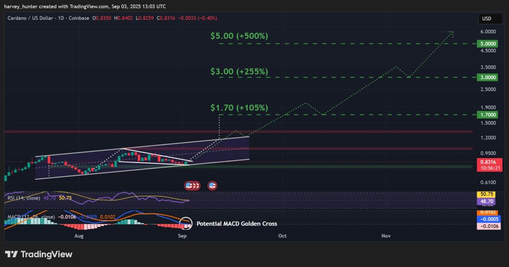 ADA / USD 1-day chart, bull flag fuels ascending channel breakout. Source: TradingView.