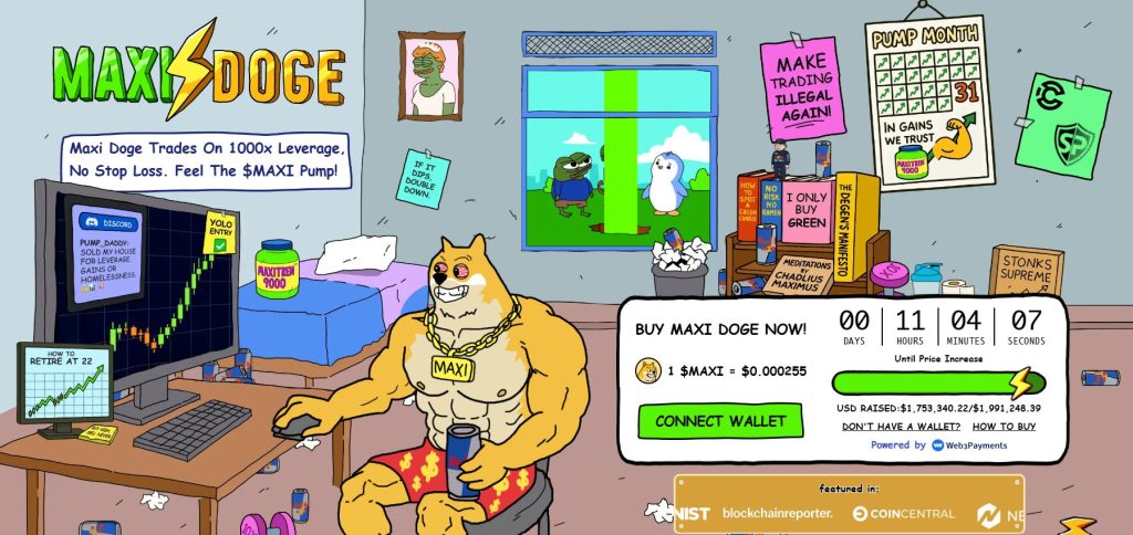 Maxi Doge (MAXI) presale website.