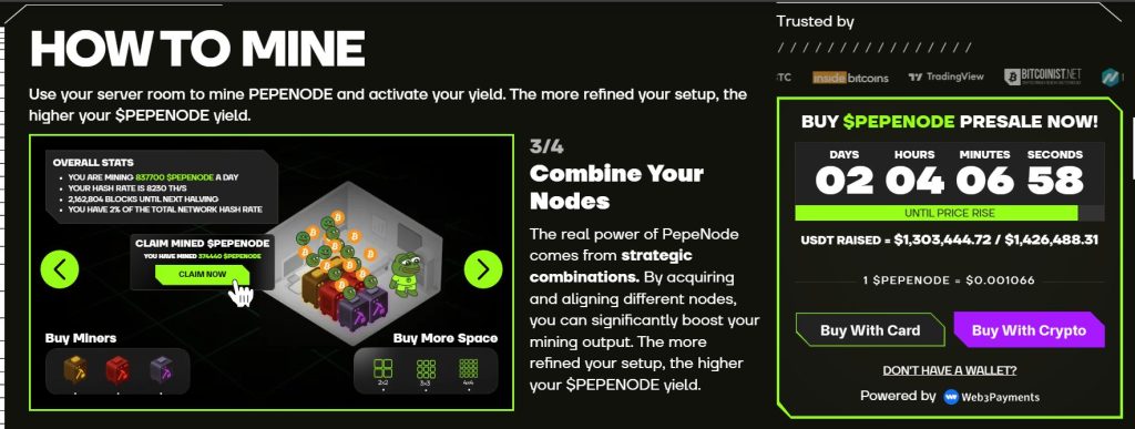 Pepe Node how to mine infographic. 