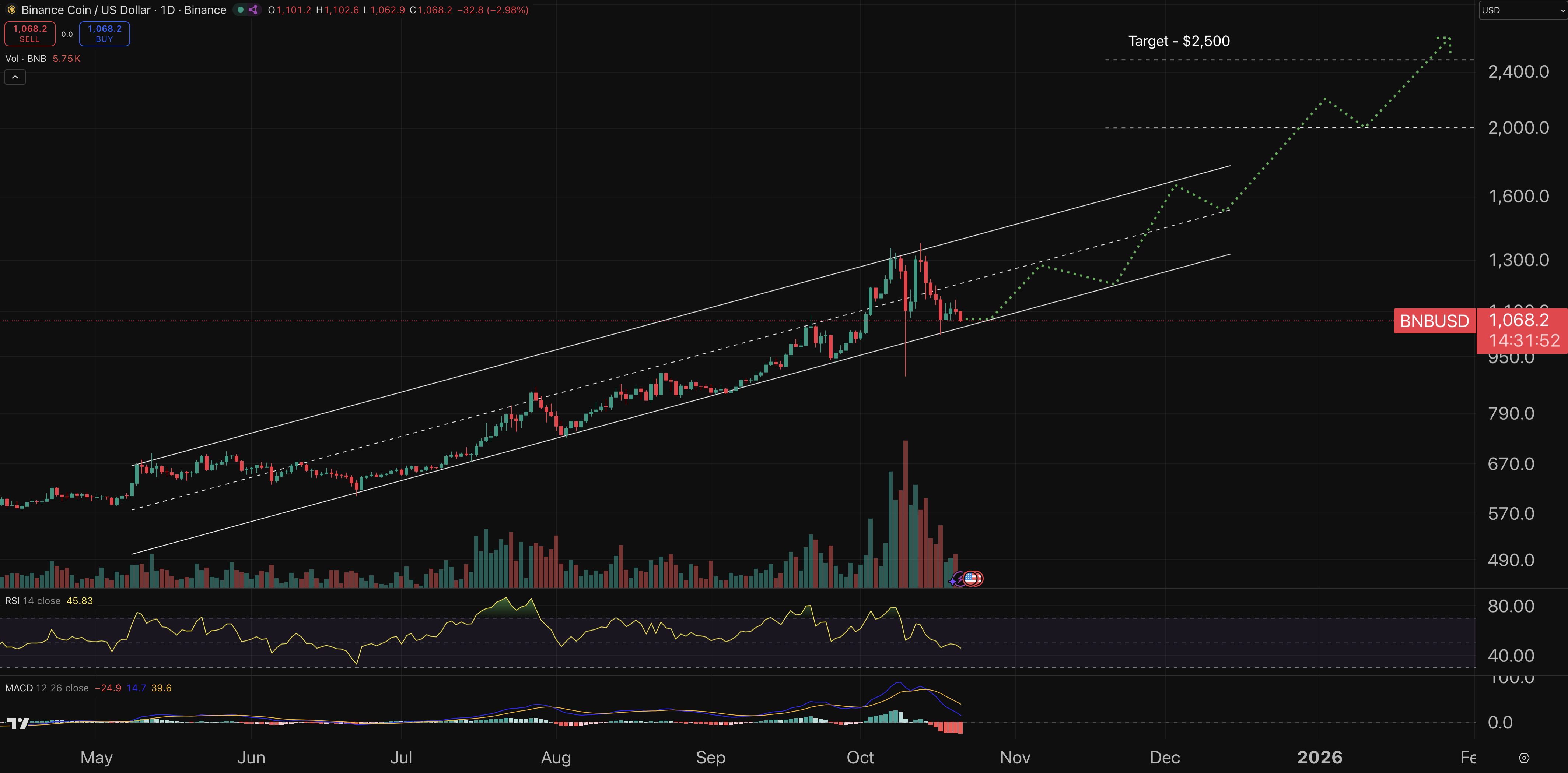 BNB Coin price chart.