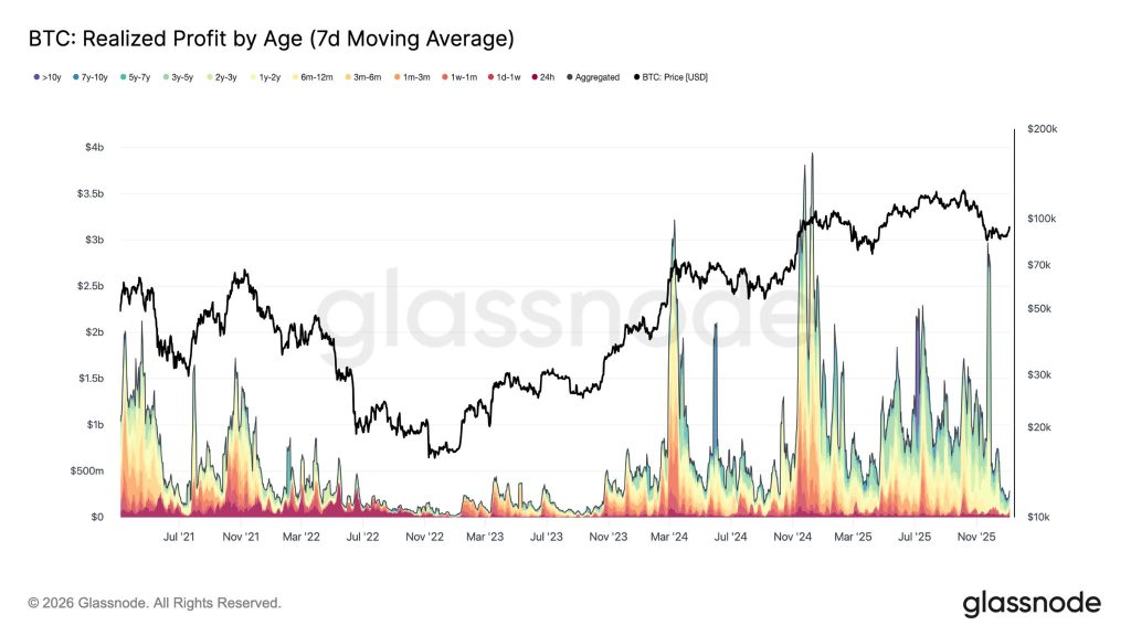 Bitcoin Capital Inflows - BTC: Realized Profit by Age Chart