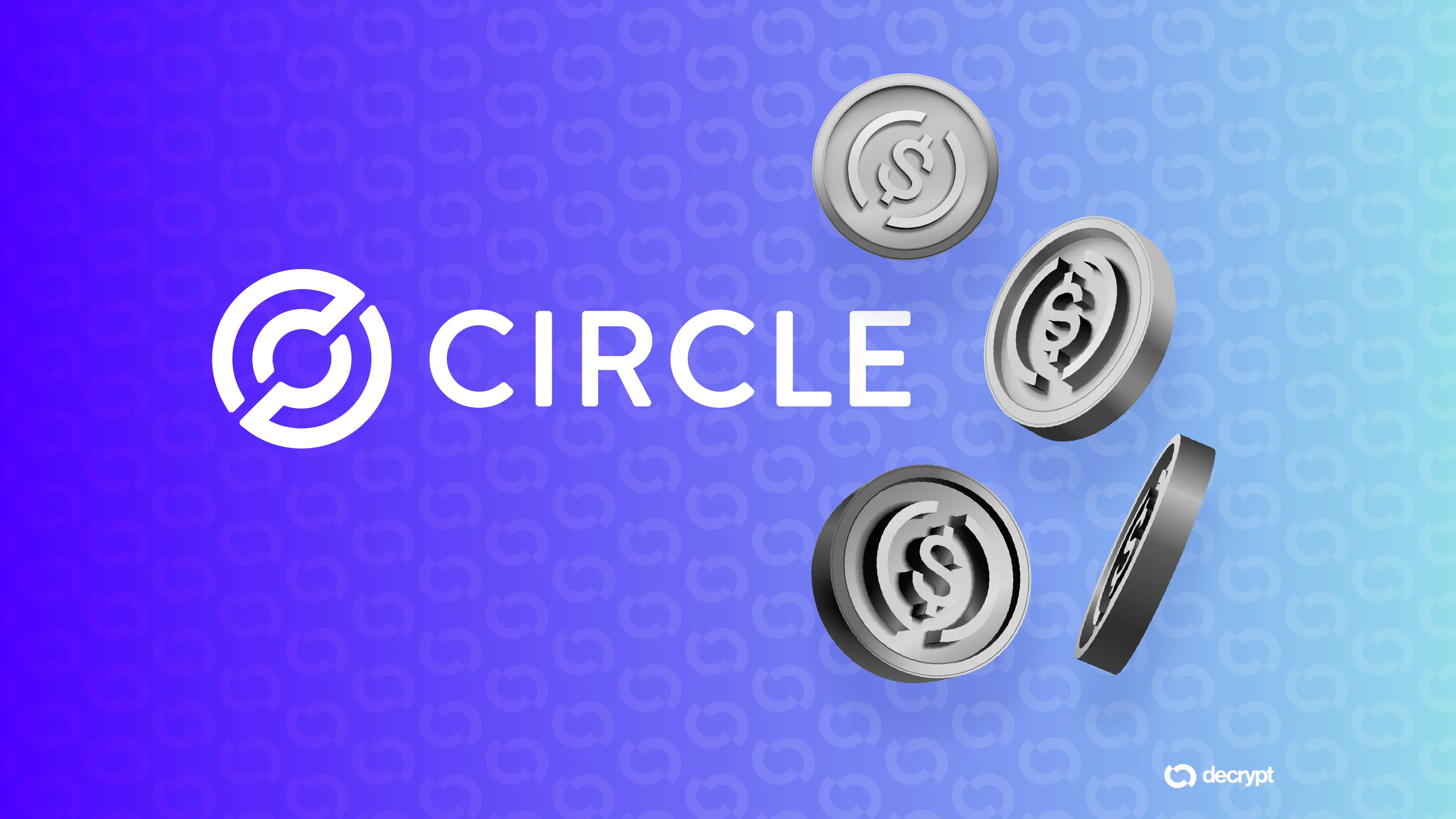 Circle cryptocurrency logo with stylized dollar coins on a blue gradient background.